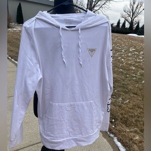 New guess men’s large long sleeve white with gold shirt